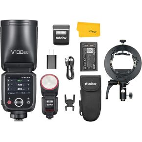Godox V100S V100-S Flash for Sony, TTL Sony Flash 100Ws Power, Intuitive Touchscreen,with S2 Speedlite Bracket S-Type Bracket Compatible for Sony Camera(USA Version)