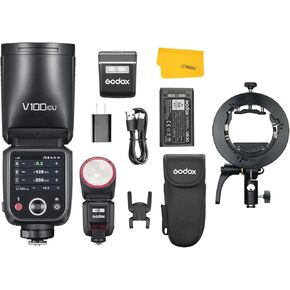 GODOX V100C V100-C Round Head Camera Flash for Canon, TTL Canon Flash,with Godox S2 Speedlite Bracket S-Type Bracket
