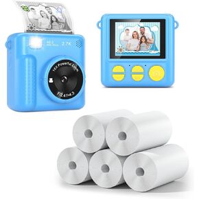 Kids Camera Instant Print and Kids Instant Camera Refill Print Paper-5 Rolls, Christmas Birthday Gifts for Boys Girls Age 3-12, 2.4-Inch/1080P Kids Digital Cameras