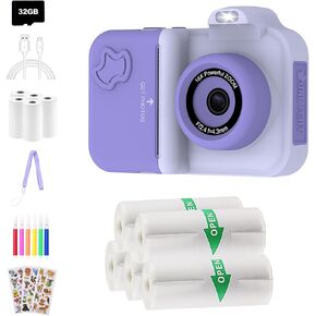 Kids Camera Instant Print (Including 5 Rolls of Printing Paper)+5 Rolls Thermal Adhesive Sticker Paper