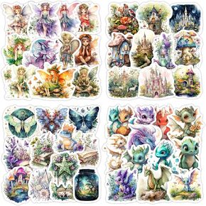51 Pcs Cartoon Magic Witch Theme Water Bottle Stickers for Kids Adults, Glow in The Dark Green Creative Aesthetics Vinyl Waterproof Laptop Decals, Scrapbook Phone Case Skateboard Diary Party Decor in Kuwait