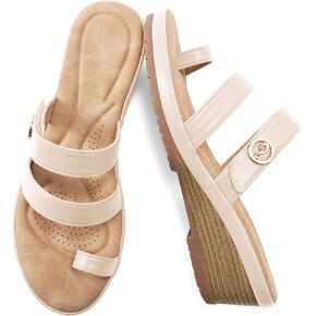 Ablanczoom Wedge Sandals for Women Dressy: Summer Comfortable Slip On Womens Slides Sandal Causal Strappy Split Toe Casual Wedges Shoes