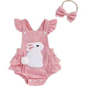 My First Easter Baby Girl Outfit Newborn Bunny Sleeveless Romper Rabbit Jumpsuit Headband Clothes