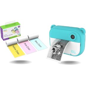 myFirst Camera Insta 2 Blue & Thermal Sticker Bundle Sales. Instant Print Camera Birthday Gift for Boys Age 5-15 with Selfie Lens and Video