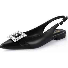 IDIFU Slingback Flats for Women Pointed Toe Rhinestone Buckle Flats for Women Dressy Casual Fashion Comfortable Sexy Work Office Daily Wedding Party Bridal Dress Shoes for Women