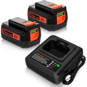 2Packs 3000mAh 40V LBX2040 Replacement Battery and Charger Compatible with Black and Decker 40 Volt Battery Lithium LBX2040 LBXR36 LBXR2036 LST540 LCS1240 LBX1540 LST136W Cordless Power Tool (Orange)