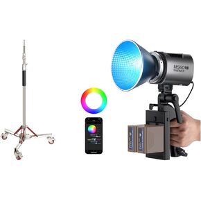 Neewer Heavy Duty Light Stand with Casters, Adjustable Tripod Stand with 100% Stainless Steel, Photography Wheeled Base Stand for Studio Softbox Monolight Reflector, MS60C LED Video Light Kit Included