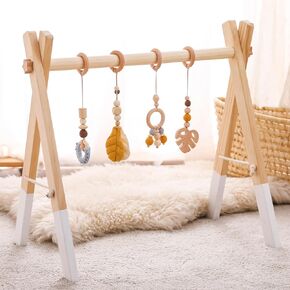 Wooden Baby Play Play Gym Alable Play Play Play Mym Prame Center Center Bar Hanging Bar مع Gym Toys Natural Wood Play Play Gym Infants Newborn For Baby Girls Boys
