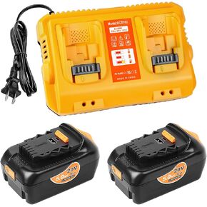 20V 5.0Ah Replacement for Dewalt 20V Max Battery with 2 USB Ports, DCB102 Battery Charger Replacement for Dewalt Battery Charger