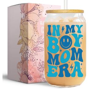 Boy Mom Gifts, New Mom Gifts, In My Boy Mom Era 16 OZ Glass Cup, Postpartum Gifts for Mom, Christmas Valentines Day Gifts for Mom To Be, Pregnant Mom, Expecting Mom, Mommy To Be