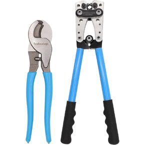 Battery Cable wire Lug Crimping Tool for AWG 8-1/0 terminals with Cable Cutter and 20PCS Tubular Ring Terminal Connectors and 20PCS 3:1 Dual Wall Adhesive Heat Shrink Tubing