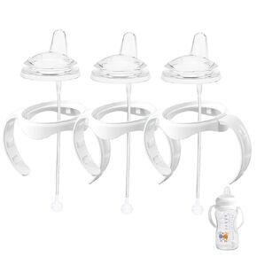 Straw Transition Sippy Cup Conversion Kit for Dr Brown Wide Mouth Baby Bottles, Soft Straw top and Weighted Sippy Cup Kit with Handles, Set of 3