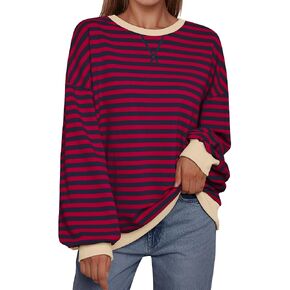 العصرية الملكة المتضخم البلوز للنساء 2024 الخريف Crewneck مخطط كم طويل قمصان هوديس Preppy أعلى Y2K وتتسابق SEBrownWhite S in Kuwait