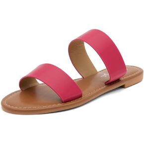 Herstyle Miraa Womens Flat Sandals Fashion Slides Flat Sandals Open Toe Double Band Sandal Comfortable Slip on Slippers for Summer