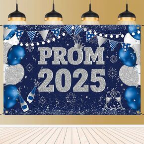 Large 71" X 43" Prom Decorations 2025 Backdrop Banner, Black and Silver Prom Backdrop for Photoshoot 2025 Send Off Decorations for High School College Graduation Party Decor