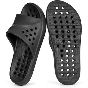 Shower Shoes for Women Men Pool Slides with Arch Support Quick Dry Spa Bath Sandals Comfortable Summer Open Toe Bathroom Slippers with Drainage Holes Indoor Outdoor,Black,260 US 8.5-9.5 Women/7-8 Men