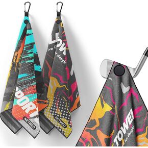 2 Pack Magnetic Golf Towels, Microfiber Waffle Design with Hook, Strong Magnets, Can Be Firmly Attached to Golf Bags, Carts and Clubs, Men's and Women's Golf Towels