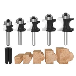1/4-Inch Shank Bull Nose Router Bit Round Bearing Milling Cutter Bits Carbide Tipped Round Edge Cutting Ball Blade - 1/4,3/8,1/2,5/8,3/4 5PCS