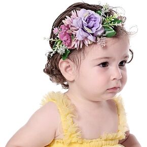 Baby Girls Flower Nylon Headbands Newborn Rose Floral Stretchy Hair Band Party Photo Props Hair Acceaaory for Toddler Infant (Purple, Stretchy) in Kuwait
