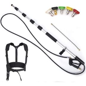 Pressure Washers Telescoping Extension Wand Commercial Grade 4000 psi Spray Pole with Support Belt Harness and Gutter Cleaner Attachment