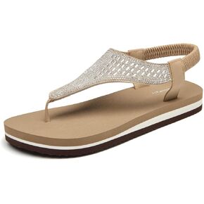 SelenePair Women's T-strap Thong Flat Sandals Summer Rhinestone Bling Elastic Yoga Mat Flip Flops