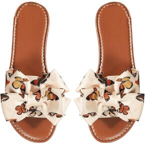 Verdusa Women's 3D Bow Leather Flat Sandals Slip on Open Toe Summer Slippers