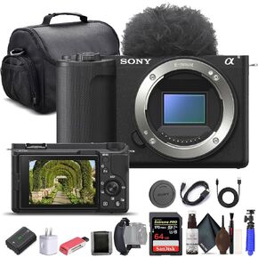 Sony Alpha ZV-E10 II Mirrorless Camera (Body Only, Black) (ZVE10M2KB), 64GB Memory Card, Bag, Card Reader, HDMI Cable, Flex Tripod, Hand Strap, Memory Wallet, Cleaning Kit