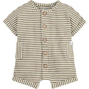 Mud Pie baby-boys Children's Green Stripe Waffle Romper