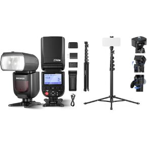 NEEWER Z760-C TTL Flash Speedlite Compatible with Canon DSLR Cameras, 76Ws GN60 2.4G 1/8000s HSS Speedlight, 2600mAh Lithium Battery Charger Set, 480 Full Power Flashes, ST155 Phone Tripod Included