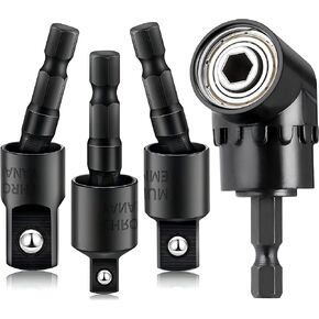 Impact Grade Driver Sockets Adapter Extension Set Drill Bit+Right Angle Drill,3Pcs 1/4 3/8 1/2" Universal Socket Adapter Set,105 Degree Right Angle Screwdriver set Drill Hex Bit Socket Adapte