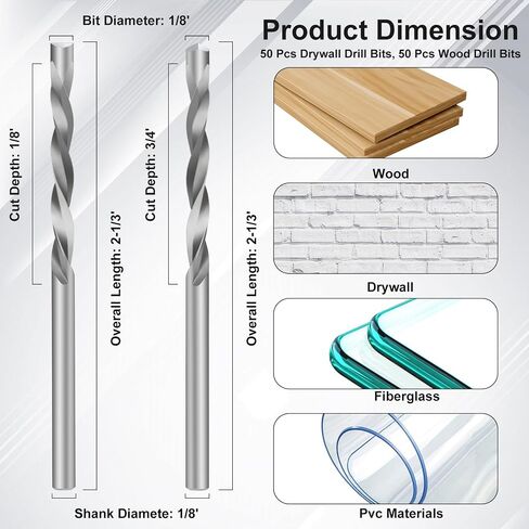 50 PCS Drywall Bit Guide Point Drywall Bits Diameter Drywall قطع ، أدوات قطع دريوال للاستخدام مع المنشار الحلزوني (1/8 ") in Kuwait