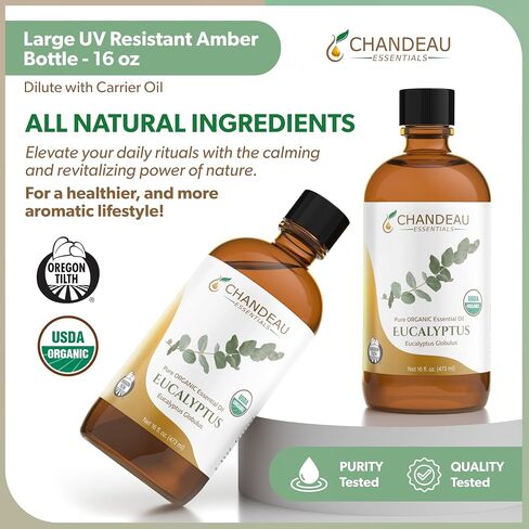 100% Pure Organic Essential Oil, Pure Orange Essential Oil for Aromatherapy, Soap Making, Candles, Laundry, Perfume, Cleaners or Diffusers - Large Amber Glass Bottle, 16 oz. in Saudi Arabia