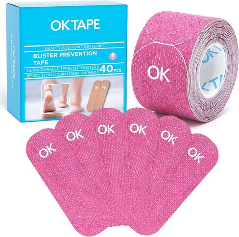 شريط منع ظهور البثور مقطوع مسبقًا من OK TAPE للأقدام | ضمادات نفطة للقدمين والأصابع وأصابع القدم | 1.2 بوصة × 3.5 بوصة، أسود، 40 قطعة in Kuwait