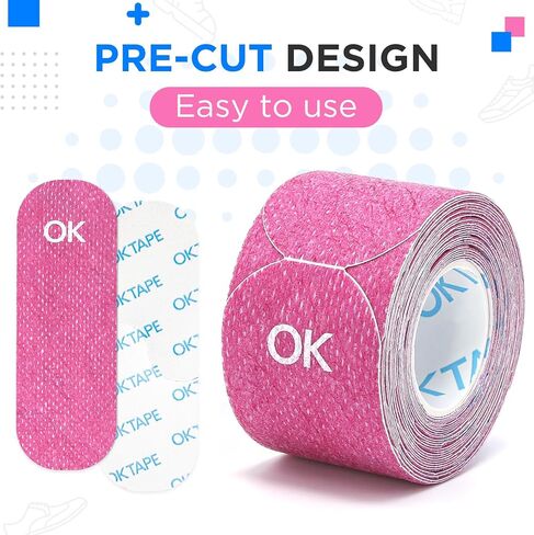 شريط منع ظهور البثور مقطوع مسبقًا من OK TAPE للأقدام | ضمادات نفطة للقدمين والأصابع وأصابع القدم | 1.2 بوصة × 3.5 بوصة، أسود، 40 قطعة in Kuwait