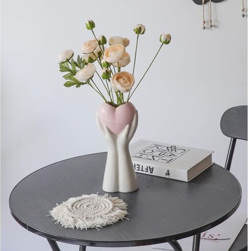 مزهرية يد إبداعية على شكل قلب، مزهرية سيراميك بيضاء مقاس 9 بوصات، مزهرية فنية حديثة للجسم، مزهرية زهرة لديكور المنزل في الزفاف، لهجات ديكور الرف، ديكور طاولة المزرعة (قلب أبيض) in Kuwait