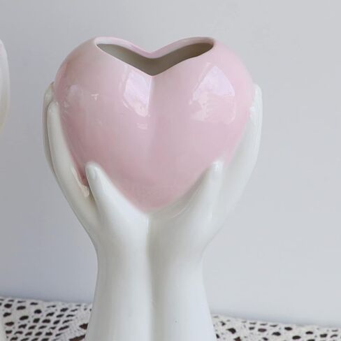 مزهرية يد إبداعية على شكل قلب، مزهرية سيراميك بيضاء مقاس 9 بوصات، مزهرية فنية حديثة للجسم، مزهرية زهرة لديكور المنزل في الزفاف، لهجات ديكور الرف، ديكور طاولة المزرعة (قلب أبيض) in Kuwait