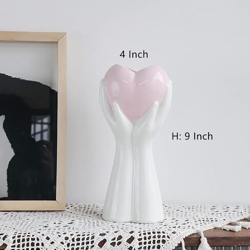 مزهرية يد إبداعية على شكل قلب، مزهرية سيراميك بيضاء مقاس 9 بوصات، مزهرية فنية حديثة للجسم، مزهرية زهرة لديكور المنزل في الزفاف، لهجات ديكور الرف، ديكور طاولة المزرعة (قلب أبيض) in Kuwait