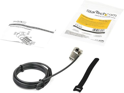 قفل كمبيوتر محمول مزدوج الوصول من StarTech.com مكون من 10 قطع، بطول 6.5 قدم (2 متر) على حد سواء وقفل كابل أمان مختلط لأجهزة K-Slot in Saudi Arabia