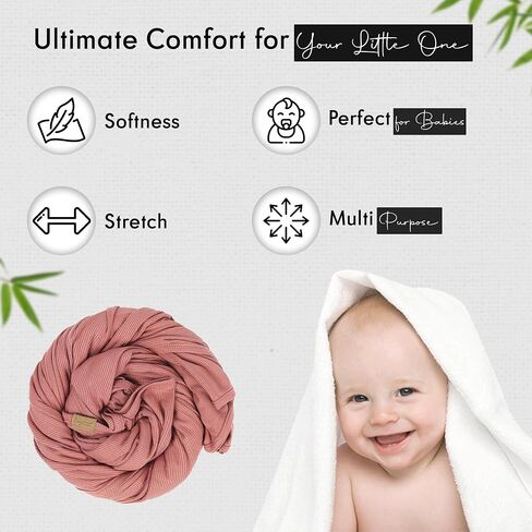 Swaddle Blankets, Baby Swaddling Wrap Nursery Blanket for Boys & Girls Unisex, Soft 95% Viscose from Bamboo and 5% Spandex, Large 45 x 45 inches, Smooth Blush Pink in Saudi Arabia