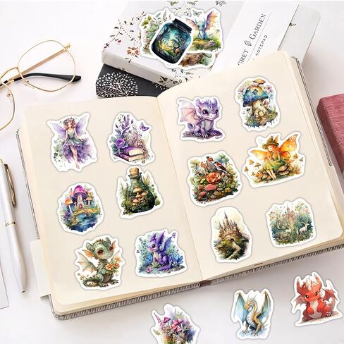 51 Pcs Cartoon Magic Witch Theme Water Bottle Stickers for Kids Adults, Glow in The Dark Green Creative Aesthetics Vinyl Waterproof Laptop Decals, Scrapbook Phone Case Skateboard Diary Party Decor in Kuwait