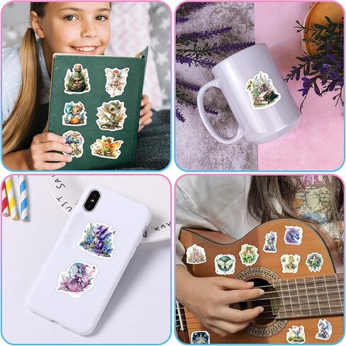 51 Pcs Cartoon Magic Witch Theme Water Bottle Stickers for Kids Adults, Glow in The Dark Green Creative Aesthetics Vinyl Waterproof Laptop Decals, Scrapbook Phone Case Skateboard Diary Party Decor in Kuwait