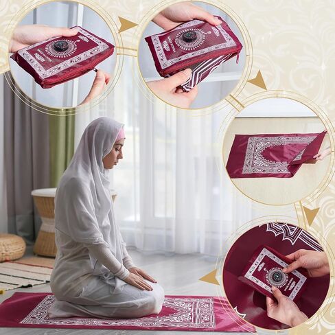 8 Pcs Portable Travel Prayer Mat with Compass Islamic Waterproof Polyester Prayer Rug Muslim Prayer Carpet with Pocket Sized Carry Bag for Muslim Ramadan Gifts (60 cm x 100 Cm) in Saudi Arabia