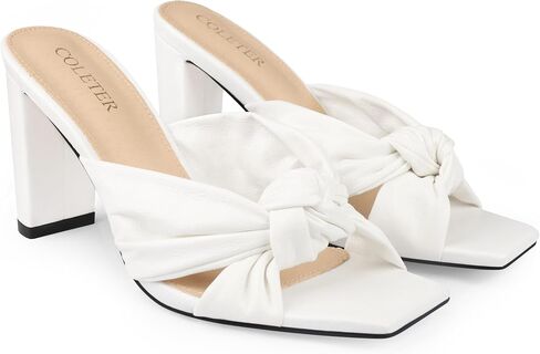 COLETER Women's Chunky Heeled Mules Bow Knot Square Toe Sandals Summer Evening Party Shoes in Saudi Arabia