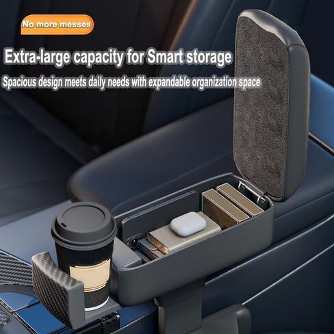 صندوق تخزين مسند ذراع السيارة، منظم حشو فجوات مقعد السيارة العالمي، دعم معصم الساعد المركزي للسيارة قابل للتعديل لمعظم موديلات السيارات ووحدة التحكم المركزية ﻿ in Kuwait