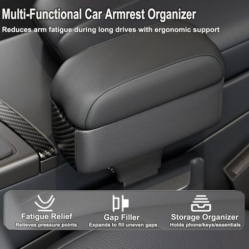 صندوق تخزين مسند ذراع السيارة، منظم حشو فجوات مقعد السيارة العالمي، دعم معصم الساعد المركزي للسيارة قابل للتعديل لمعظم موديلات السيارات ووحدة التحكم المركزية ﻿ in Kuwait