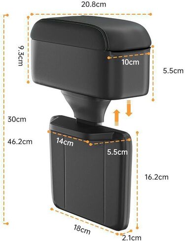 صندوق تخزين مسند ذراع السيارة، منظم حشو فجوات مقعد السيارة العالمي، دعم معصم الساعد المركزي للسيارة قابل للتعديل لمعظم موديلات السيارات ووحدة التحكم المركزية ﻿ in Kuwait