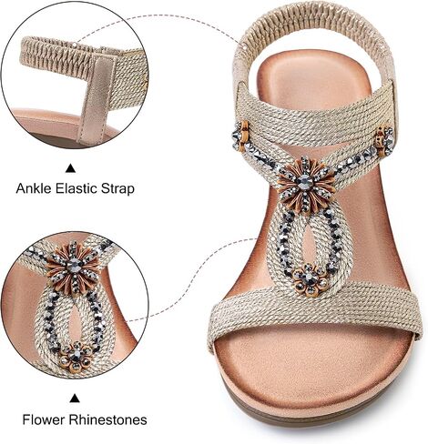 Wedge Sandals for Women Dressy, Woman's Sandal Comfortable Low Wedges Heels Ankle Elastic Strap Sandles with Flower Rhinestones in Saudi Arabia