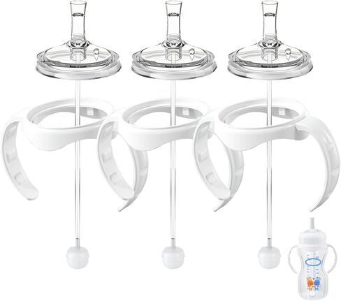 Straw Transition Sippy Cup Conversion Kit for Dr Brown Wide Mouth Baby Bottles, Soft Straw top and Weighted Sippy Cup Kit with Handles, Set of 3 in Kuwait