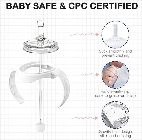 Straw Transition Sippy Cup Conversion Kit for Dr Brown Wide Mouth Baby Bottles, Soft Straw top and Weighted Sippy Cup Kit with Handles, Set of 3 in Kuwait