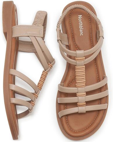 Womens Sandals Flats Shoes - Comfortable Summer Dressy Casual Ankle Elastic Slip on Walking Beach Sandal in Kuwait